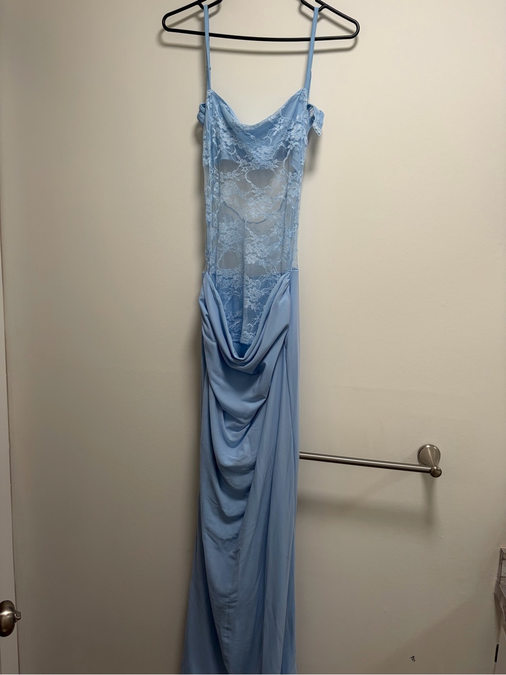SHEIN Light Blue Lace Draped Maxi Slip Dress